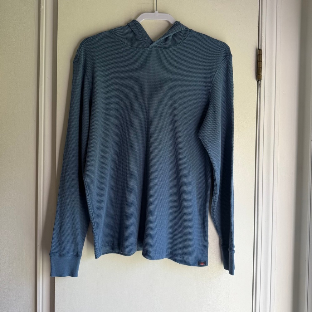 Faherty Brand Blue Waffle Knit Hoodie Pima Cotton Modal Pullover Womens Medium